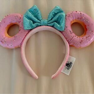 Disney Pink Donut Ears with Glittery Blue Bow